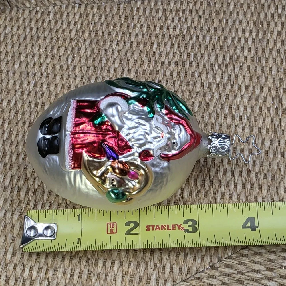VTG West Germany‎ Blown Glass Santa Egg Christmas Ornament 4